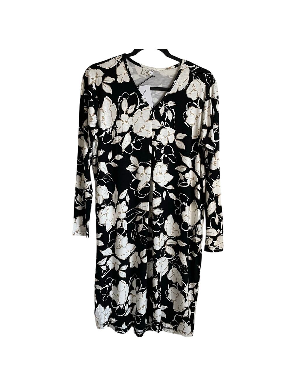 NEW ByTavi Floral Slub Dress Sz M V-Neck Long Sleeves Fair Trade Sustainable